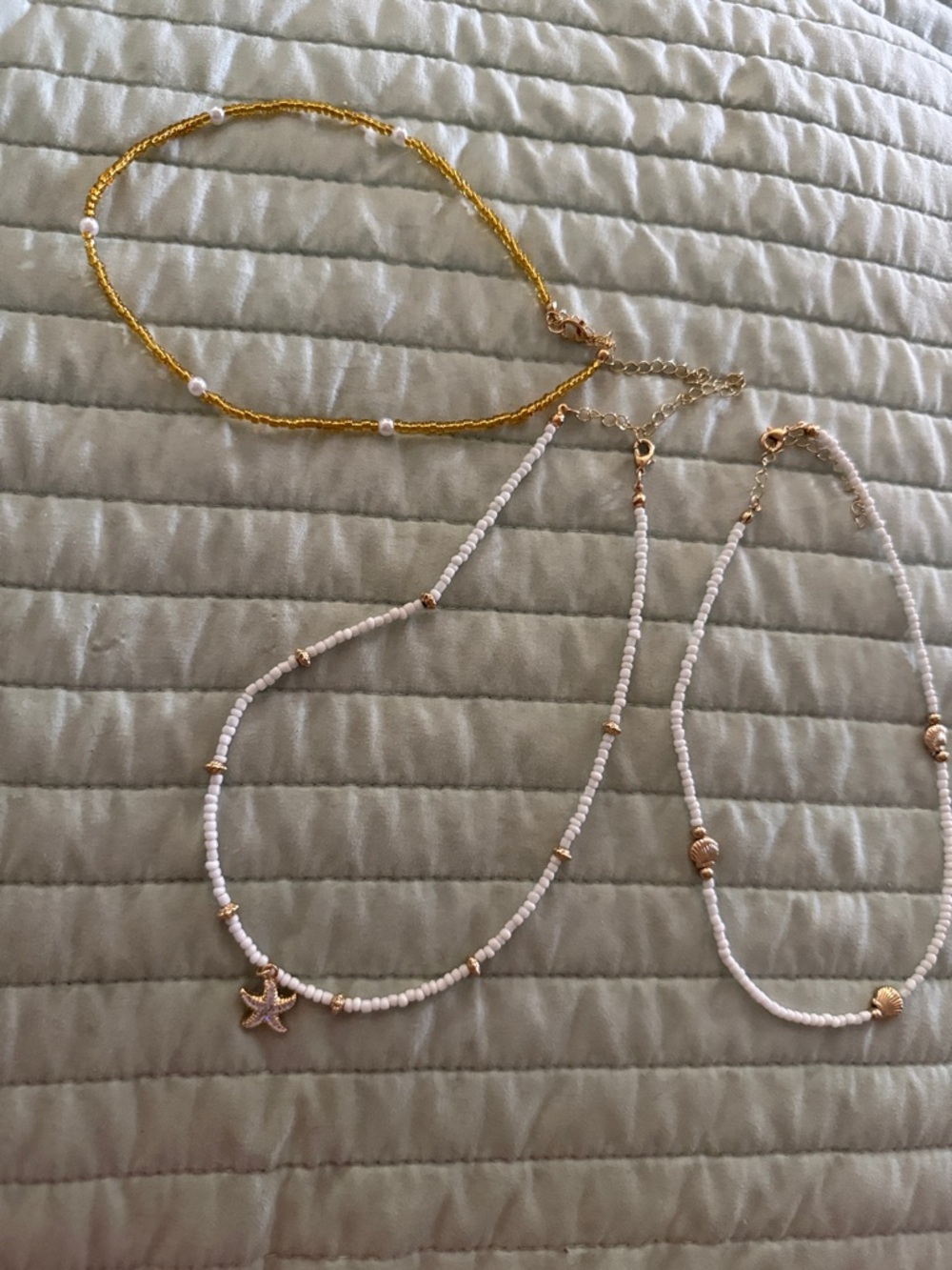 Gold and White Beaded Layered Necklaces - Set of 3